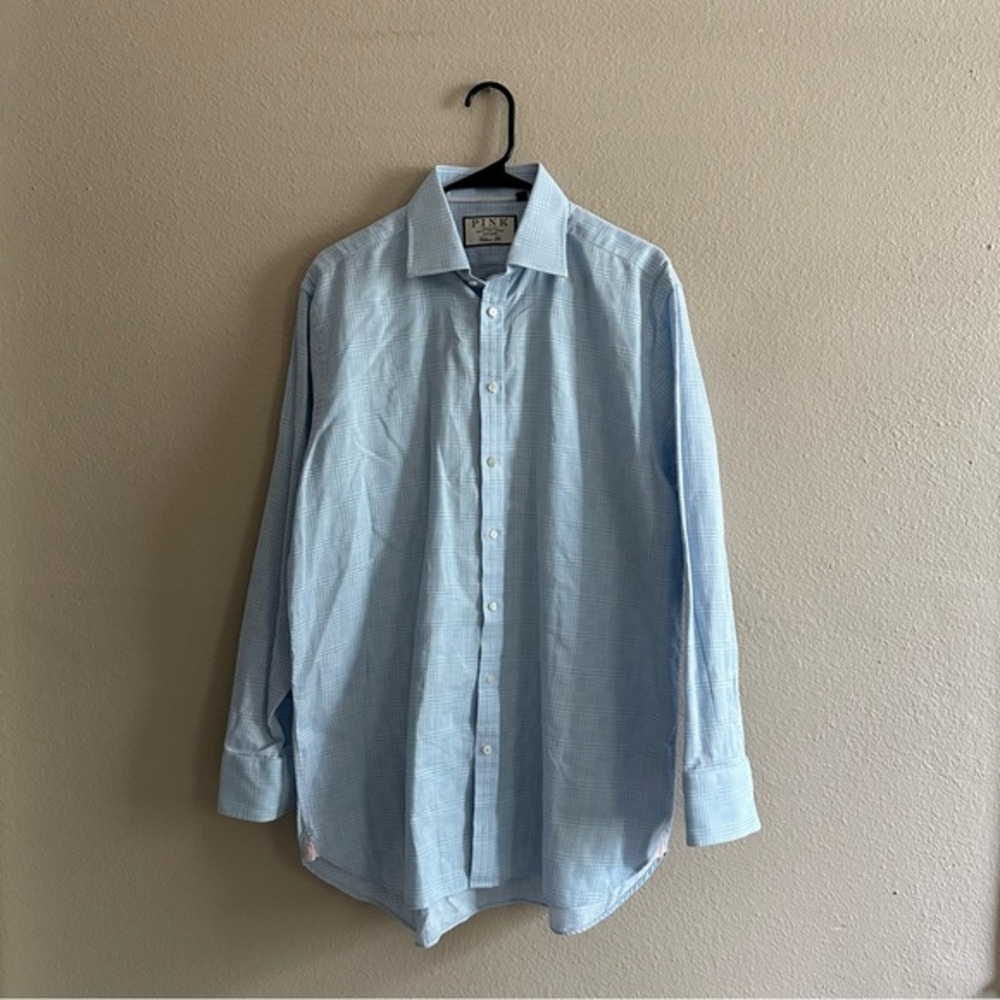 Thomas Pink Classic Fit Blue Plaid Button Down